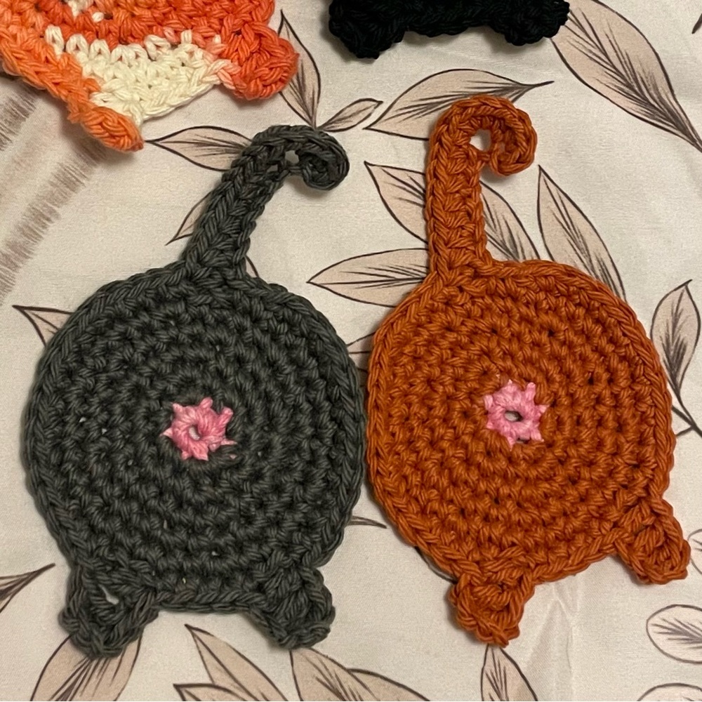 HANDMADE CROCHET CAT BUTT COASTERS